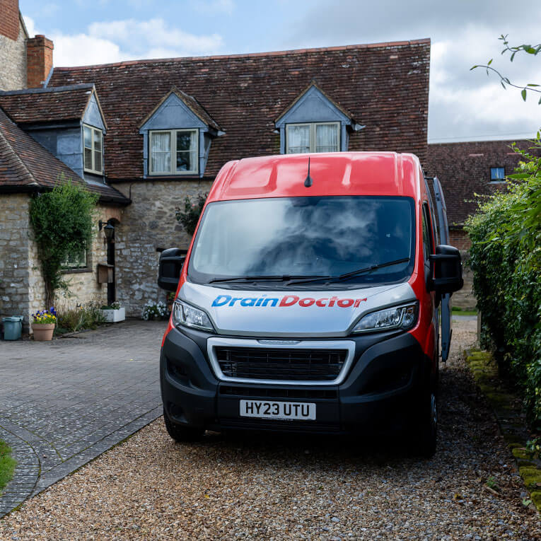 Drain Doctor van at customer house